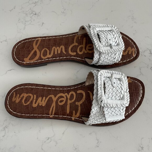 Sam Edelman Gabriela Slip On Leather Sandals w Weave Buckle Detail Off White 7.5 - Picture 2 of 11